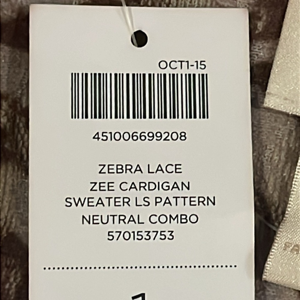 Chico's Zebra Lace Cardigan Jacket Brown Tan Lightweight Size 1 Medium NWT New - Picture 7 of 14